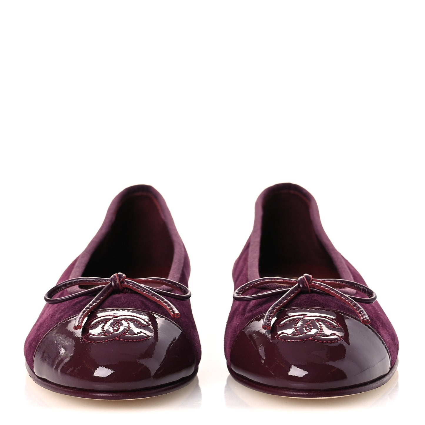 Suede Calfskin Patent Cap Toe CC Ballerina Flats 36 Burgundy