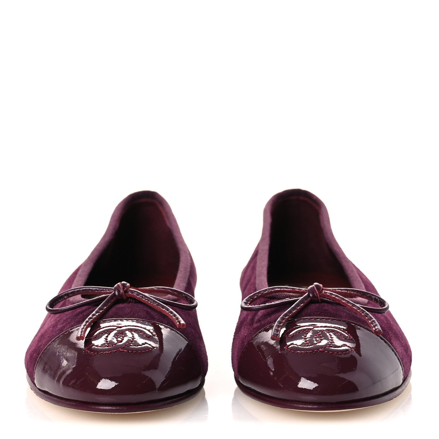 Chanel Suede Calfskin Patent Cap Toe CC Ballerina Flats 36 Burgundy 3 of 11