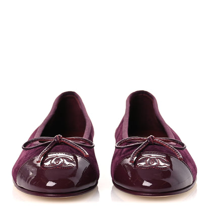 Chanel Suede Calfskin Patent Cap Toe CC Ballerina Flats 36 Burgundy 3 of 11