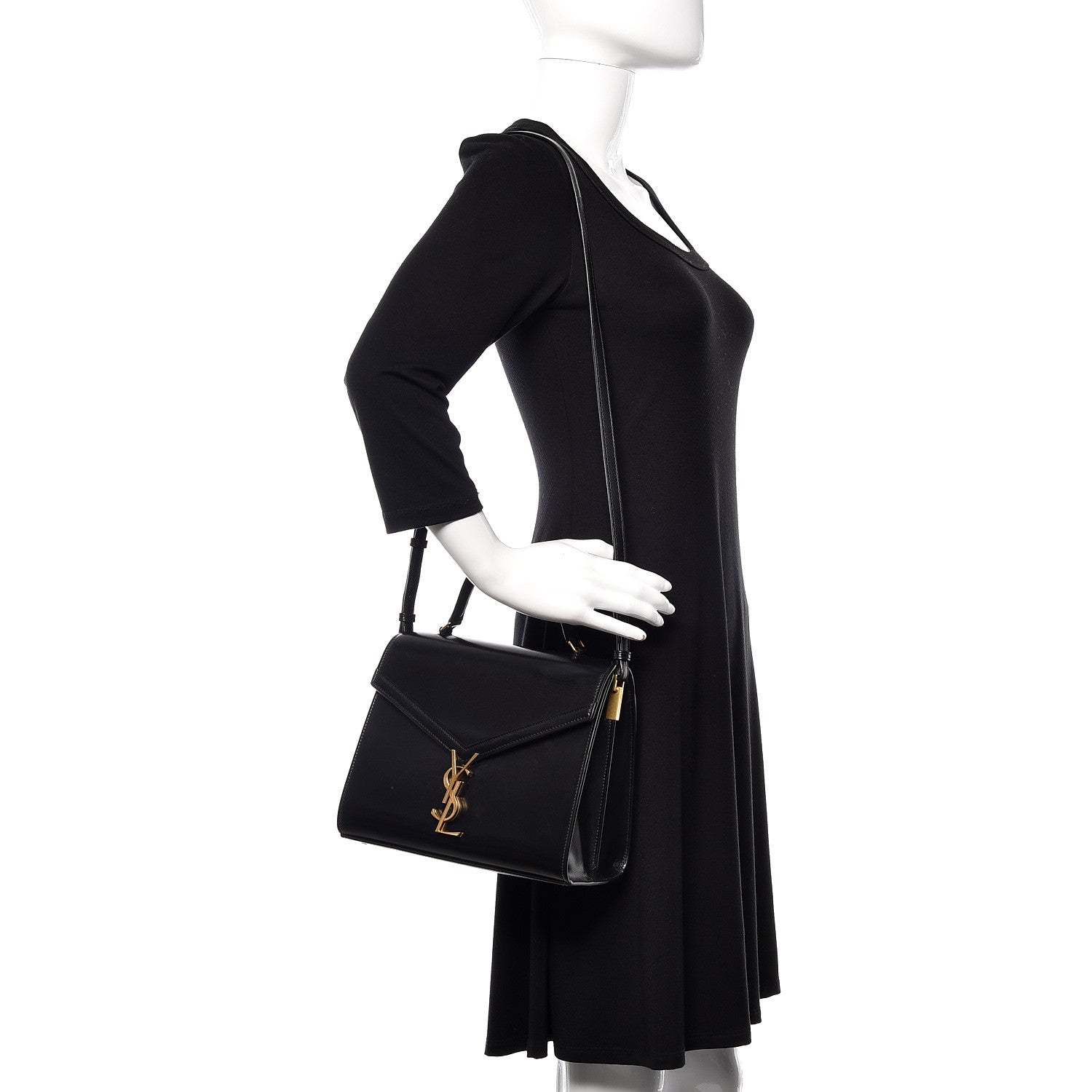 Saint Laurent Smooth Calfskin Medium Classic Monogram Cassandra Top Handle Black Rouge Legion 2 of 9