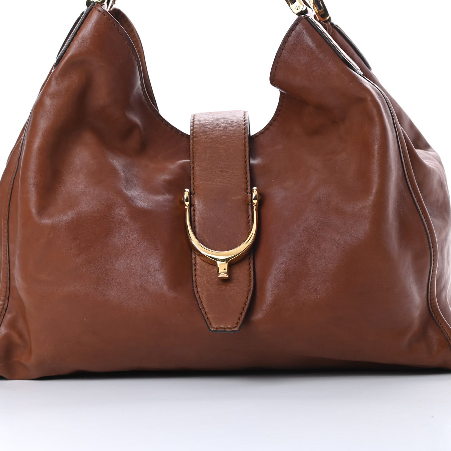 Washed Calfskin Medium Soft Stirrup Shoulder Bag Brown
