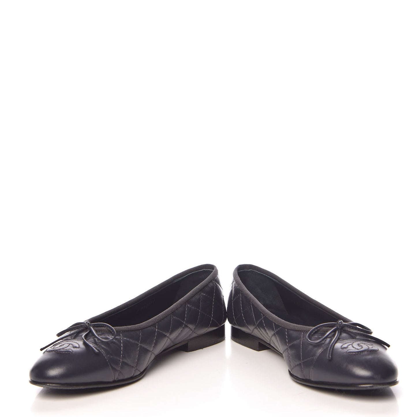 Lambskin Quilted CC Cap Toe Ballerina Flats 37.5 Navy