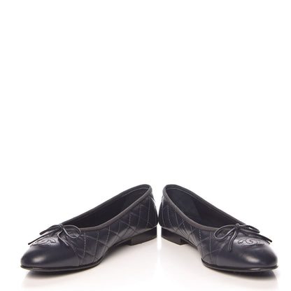 Chanel Lambskin Quilted CC Cap Toe Ballerina Flats 37.5 Navy 9 of 16