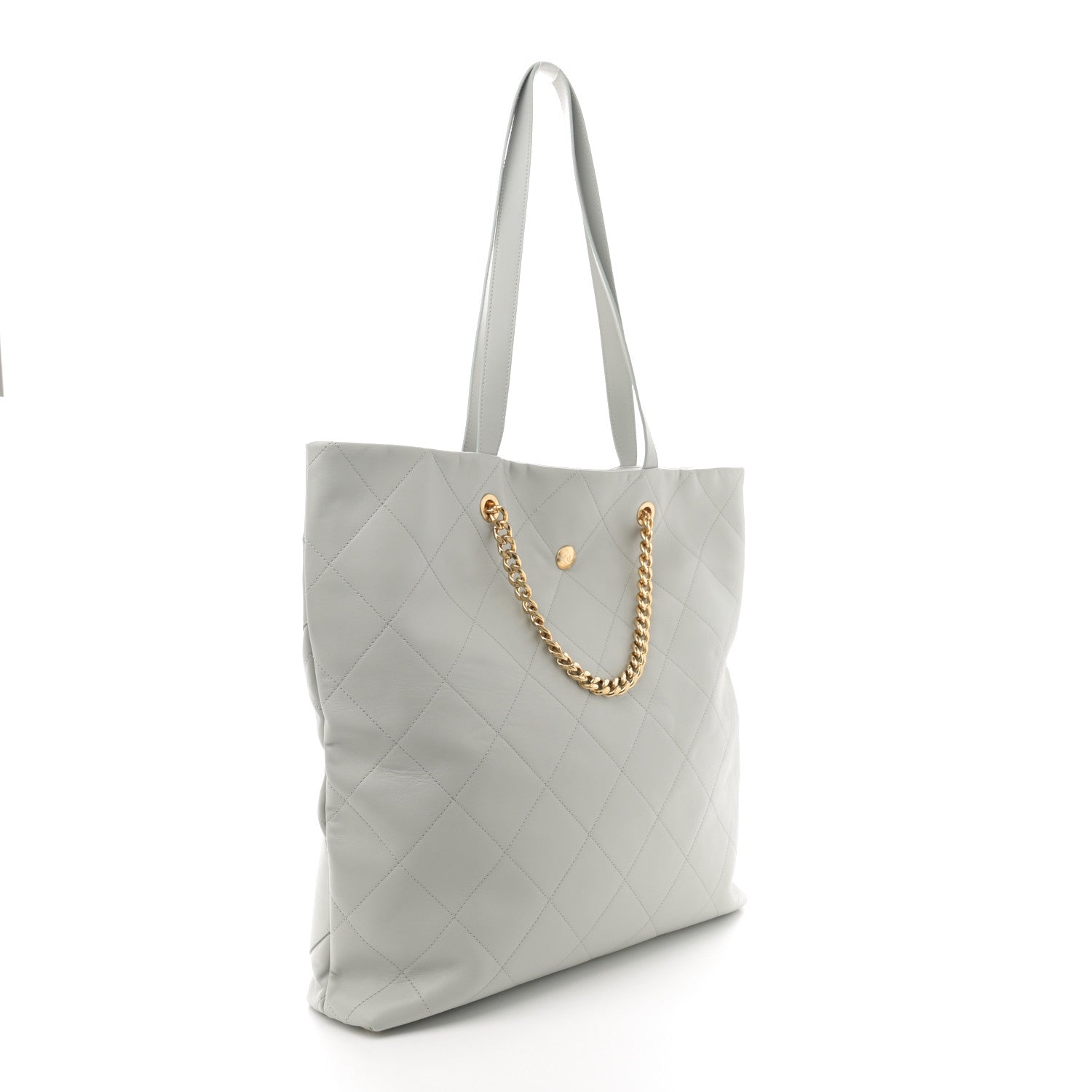 Chanel Calfskin Stitched CC Shopper Tote Light Grey 3 of 10