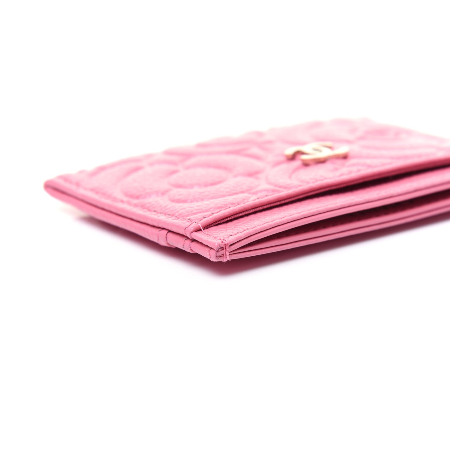 Caviar Camellia Embossed Card Holder Pink