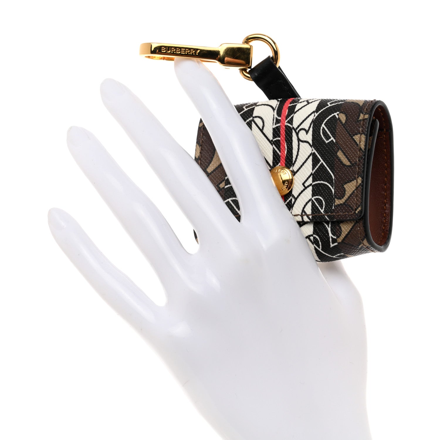 Burberry E-Canvas Calfskin Monogram Stripe TB AirPods Pro Case Brown 2 of 6