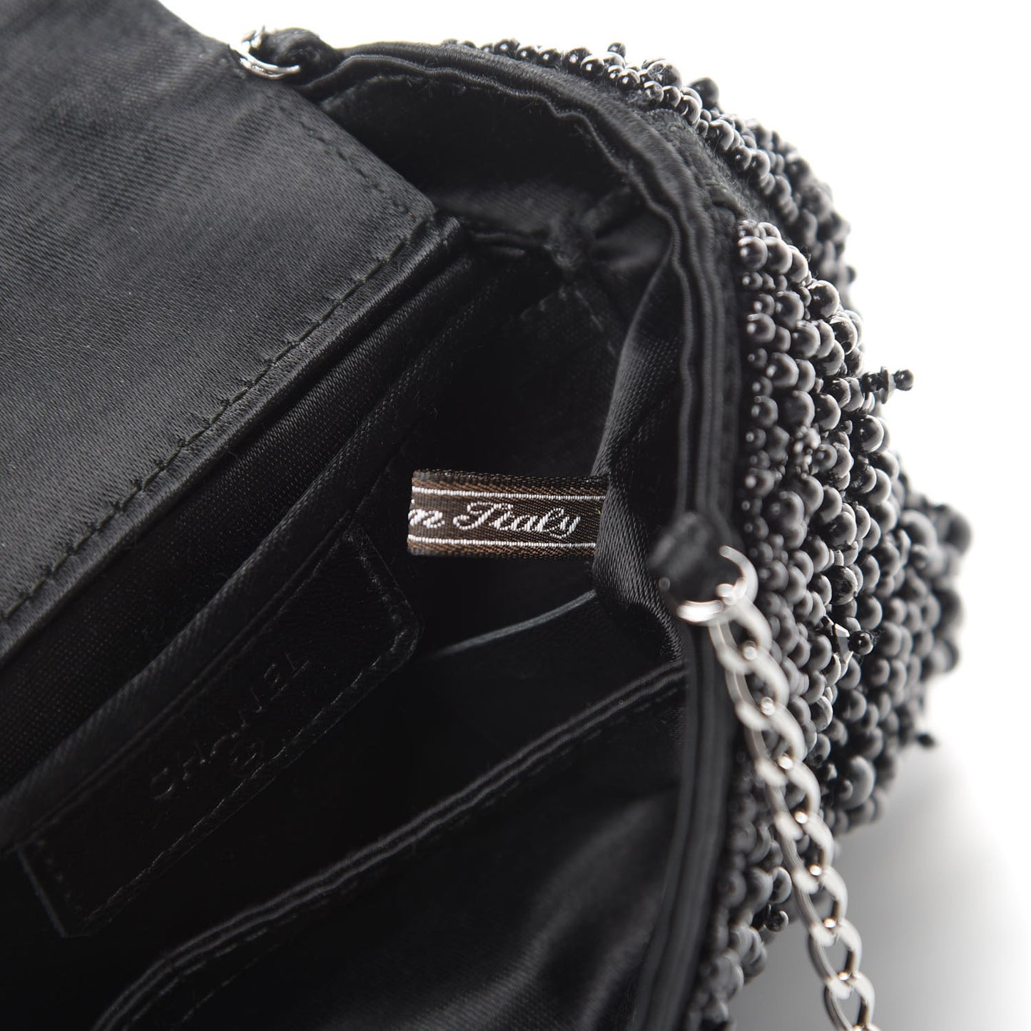 Satin Beaded CC Evening Bag Black