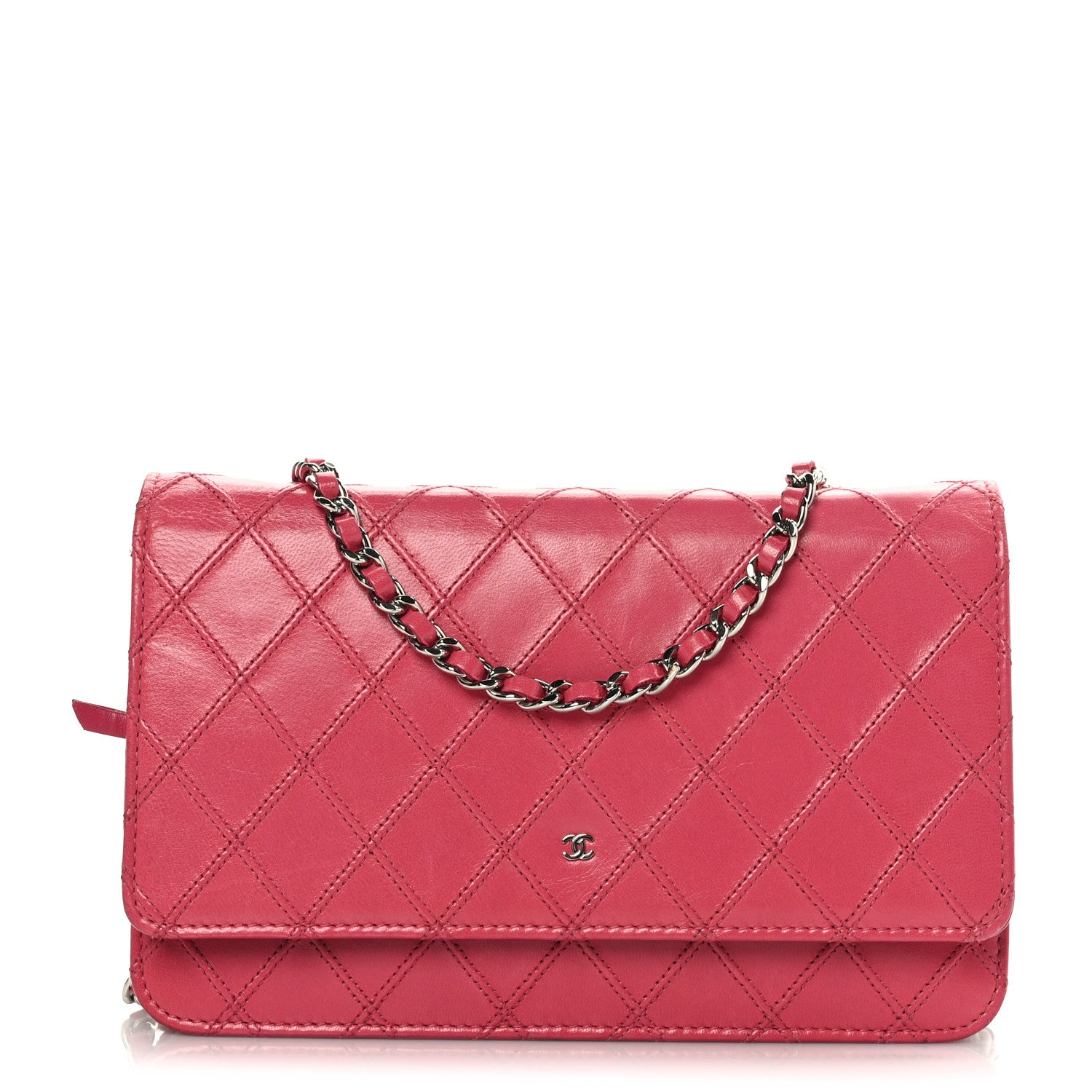 Chanel Lambskin Diamond Stitched Wallet On Chain WOC Pink 1 of 12