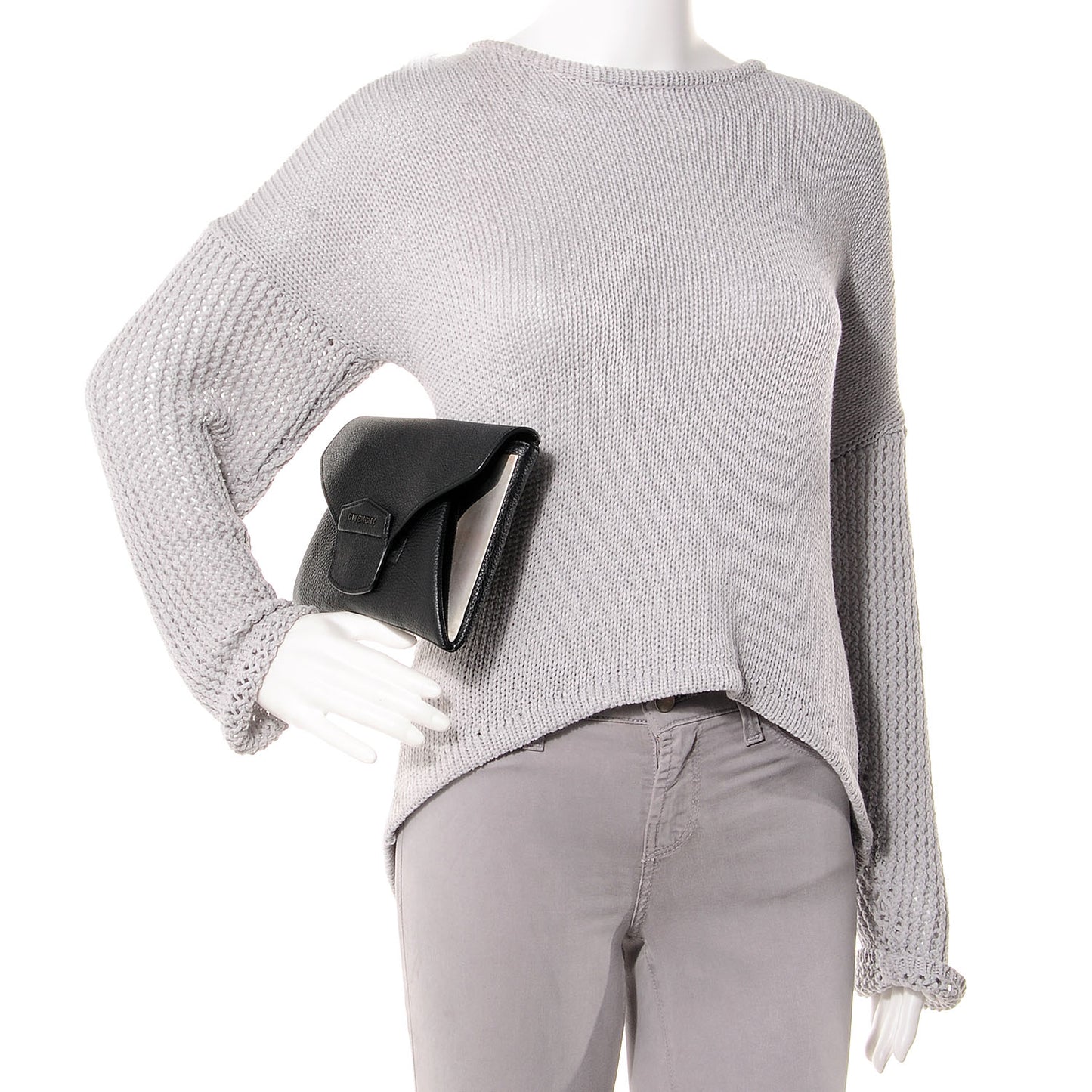 Grained Calfskin Small Antigona Envelope Clutch Black