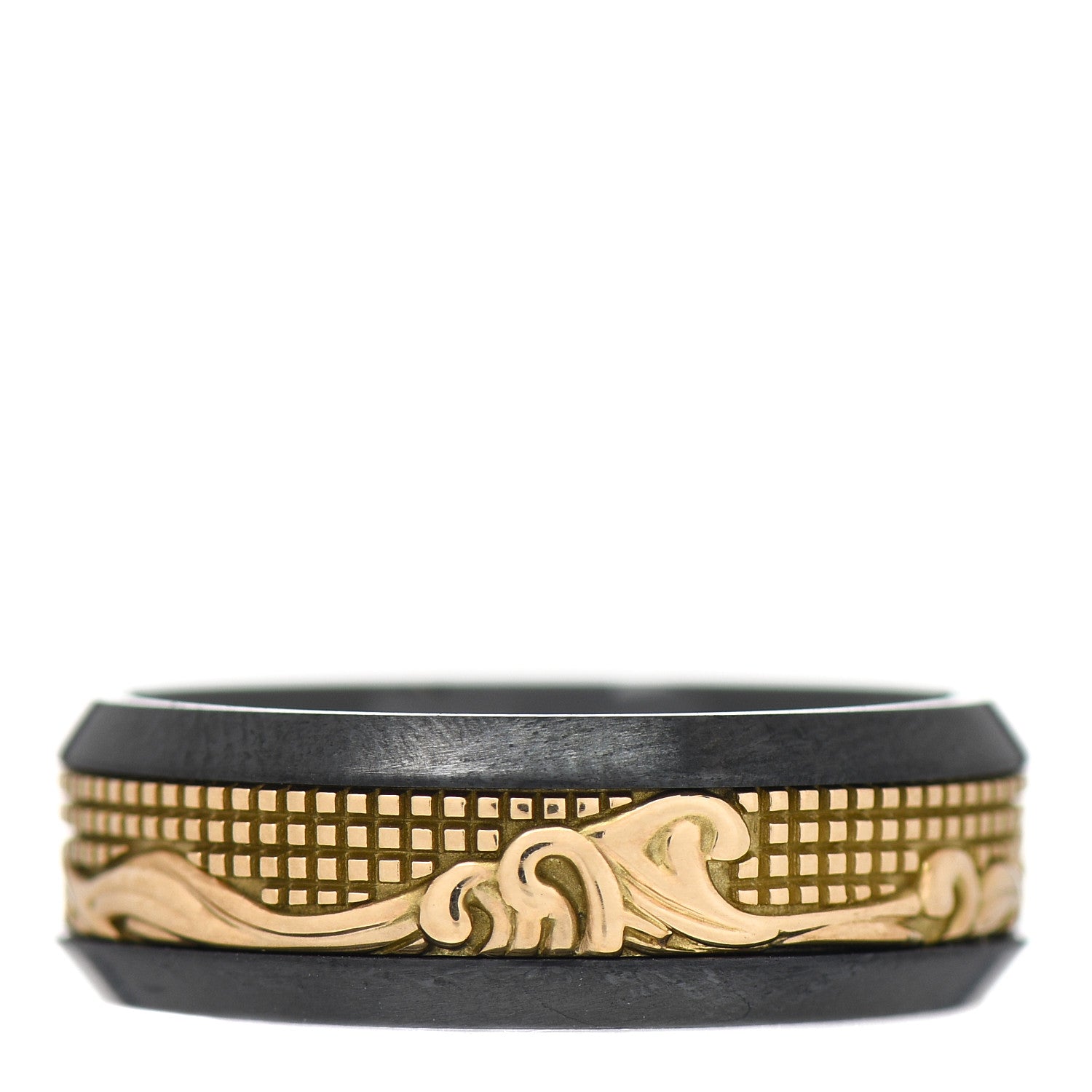 David Yurman 18K Yellow Gold Titanium 8mm Waves Ring 65 11 3 of 4