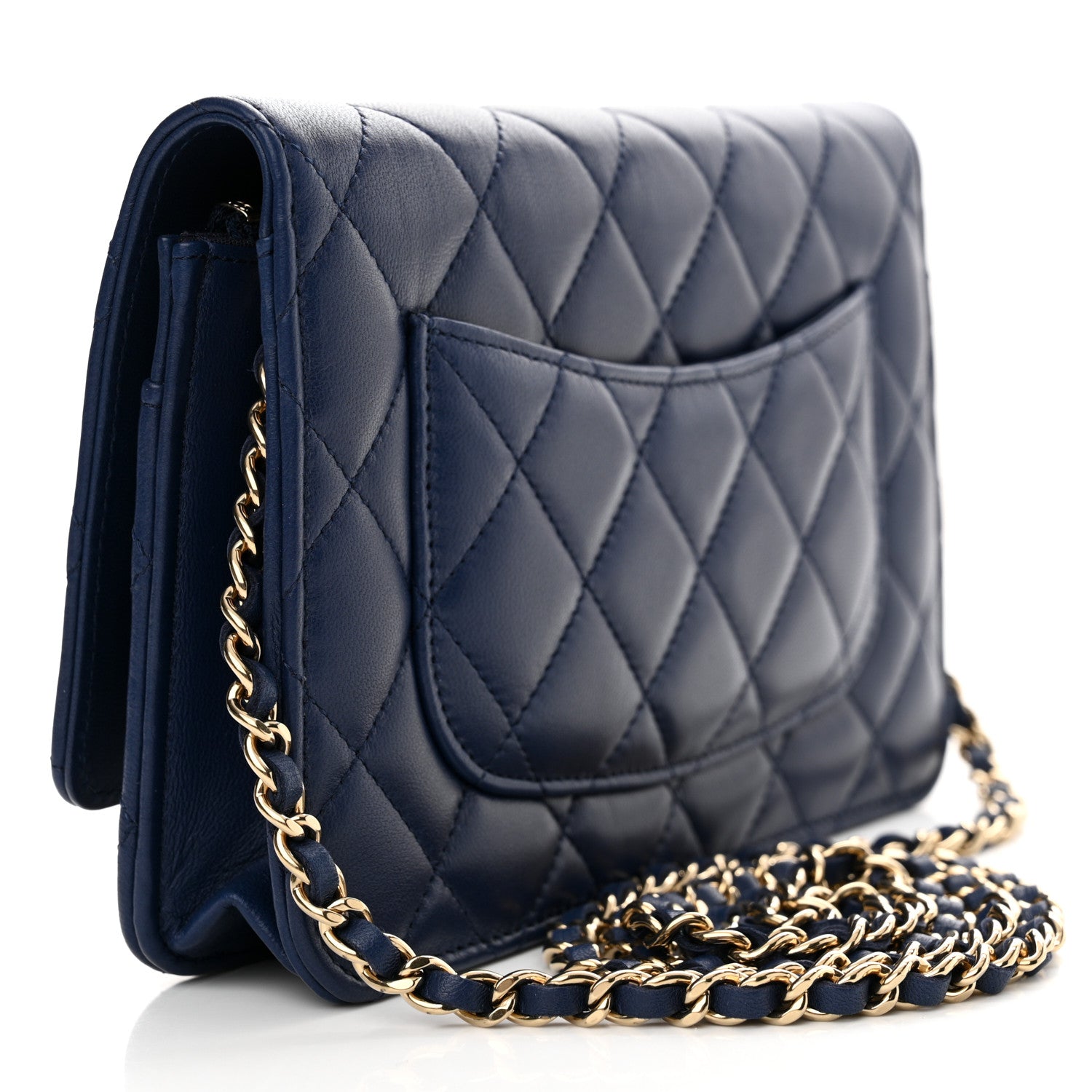 Chanel Lambskin Quilted Wallet On Chain WOC Dark Blue 3 of 12
