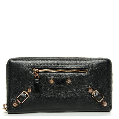 Balenciaga Agneau Giant 12 Rose Gold Hardware Continental Zip Around Wallet Black 1 of 6