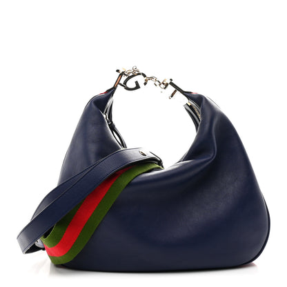 Gucci Aria Calfskin Web Large Attache Shoulder Bag Navy 1 of 10