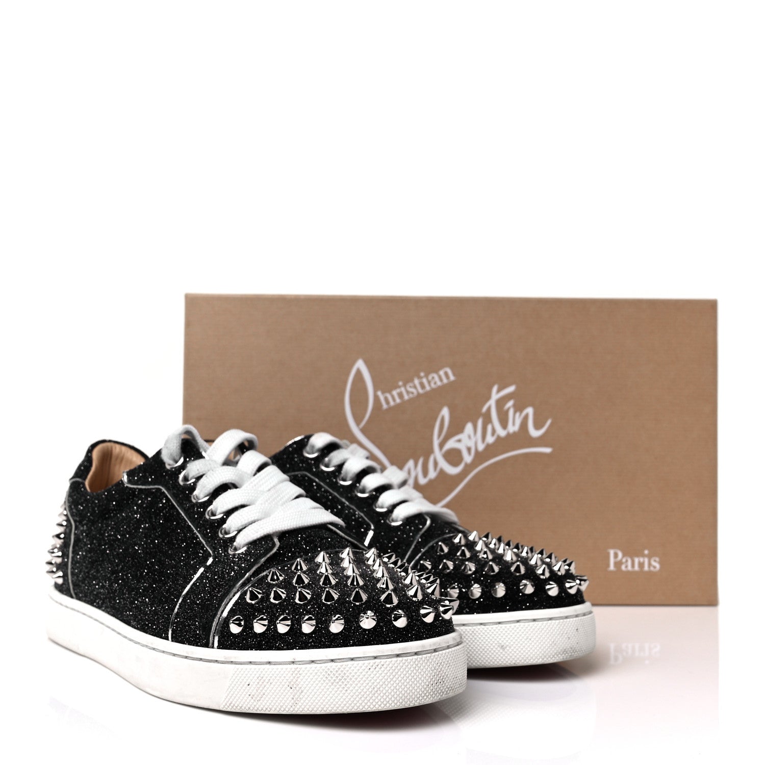 Christian Louboutin Crosta CometeSpikes Womens Vieira 2 Flat Crosta Comete Sneakers 37 Black Silver 9 of 9