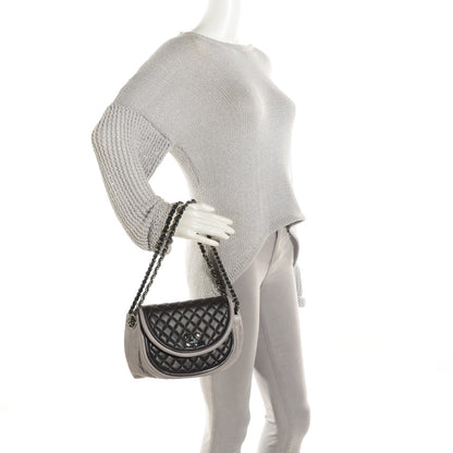 Chanel Lambskin Quilted Classic Twist Crescent Flap Black Grey 2 of 9