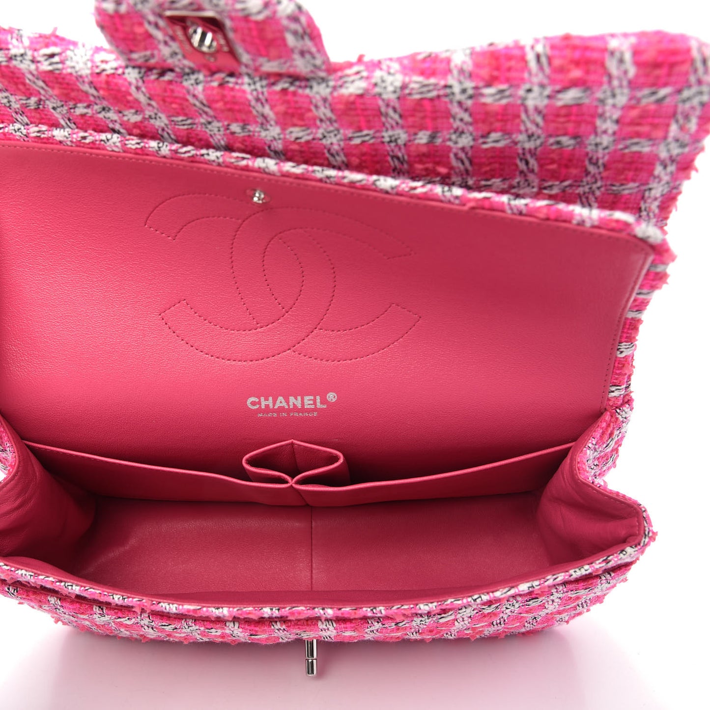 Tweed Quilted Jumbo Double Flap Hot Pink