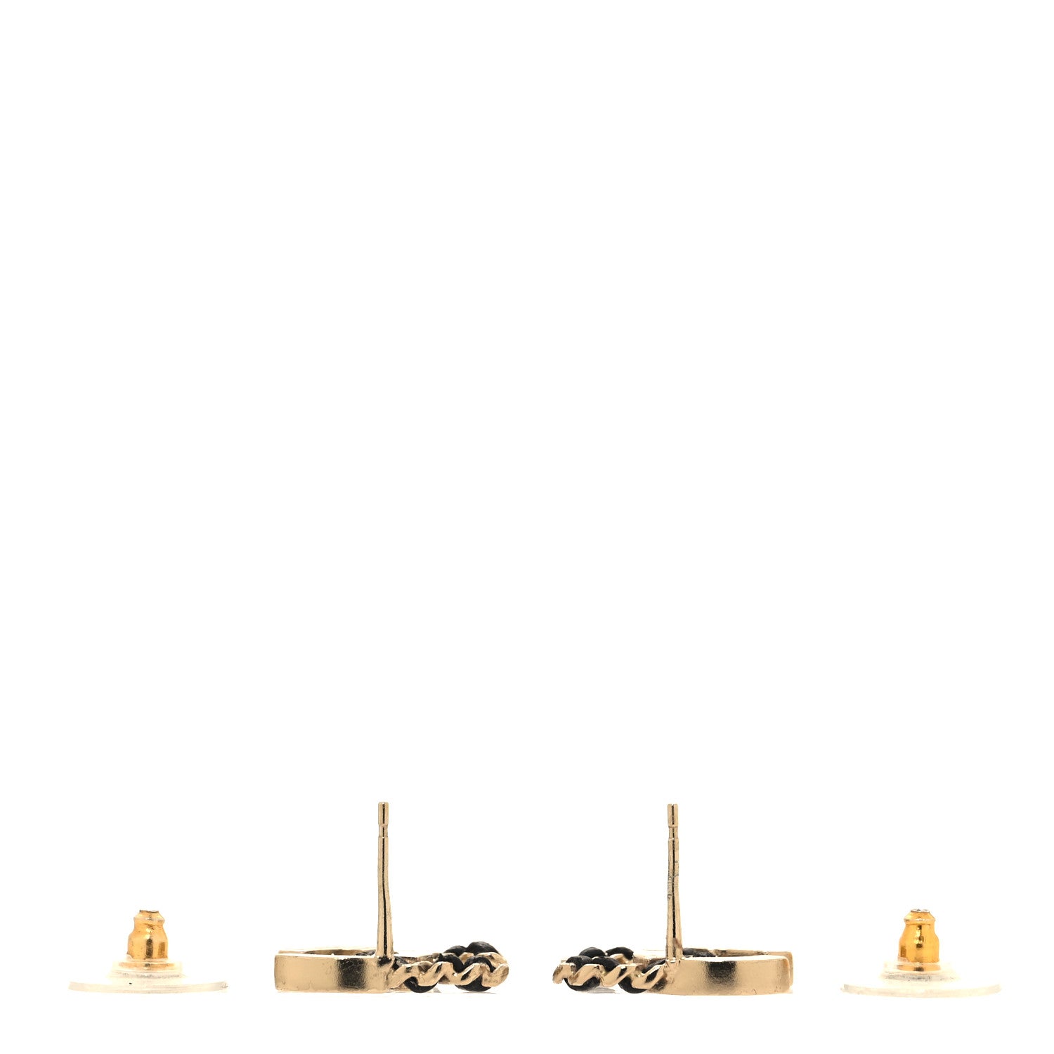 Chanel Crystal Baguette Lambskin Chain CC Vintage Allure Stud Earrings Black Gold 3 of 4