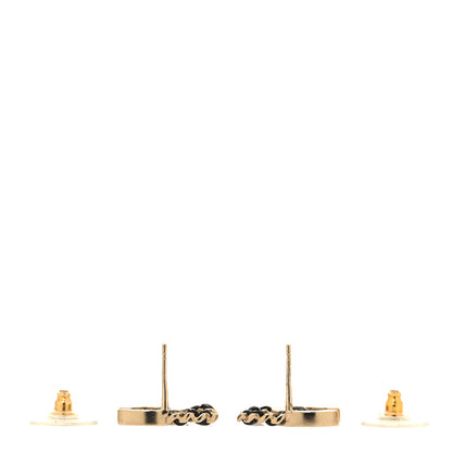 Chanel Crystal Baguette Lambskin Chain CC Vintage Allure Stud Earrings Black Gold 3 of 4