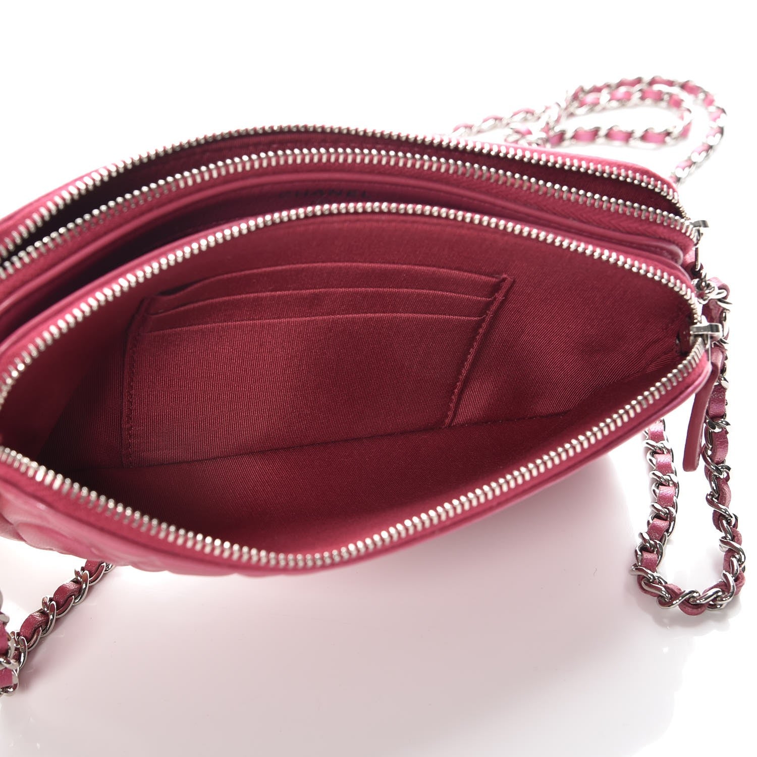 Chanel Lambskin Camellia Embossed Small Clutch With Chain Fuchsia 7 of 11