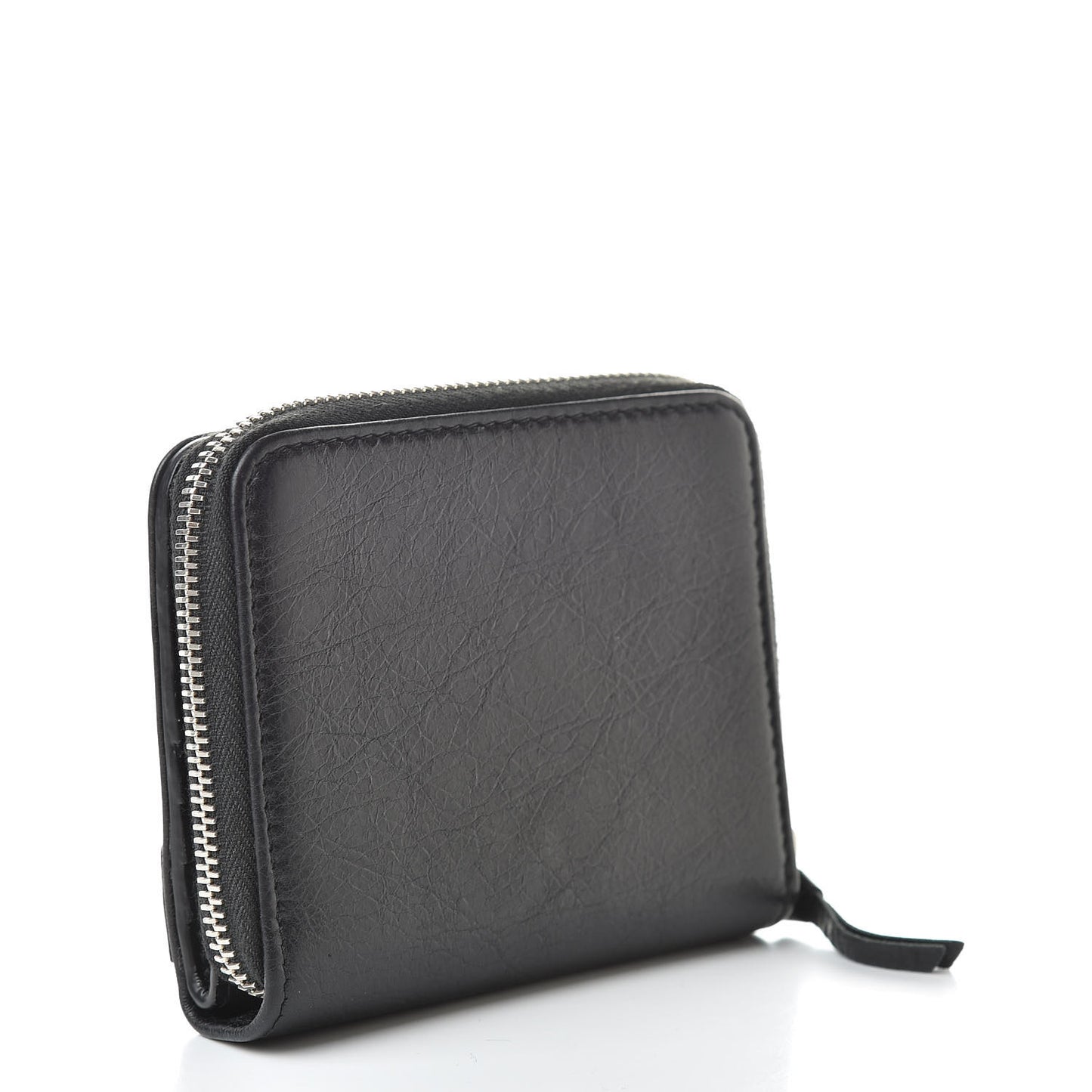 Agneau Classic Silver Hardware Compact Wallet Black