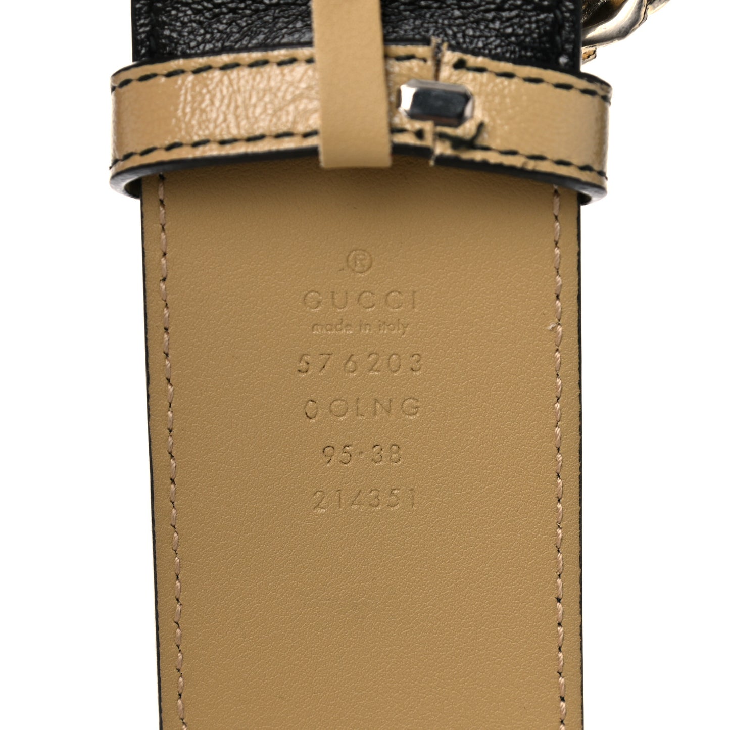 Calfskin Striped Textured Double G 50mm Belt 95 38 Black Beige
