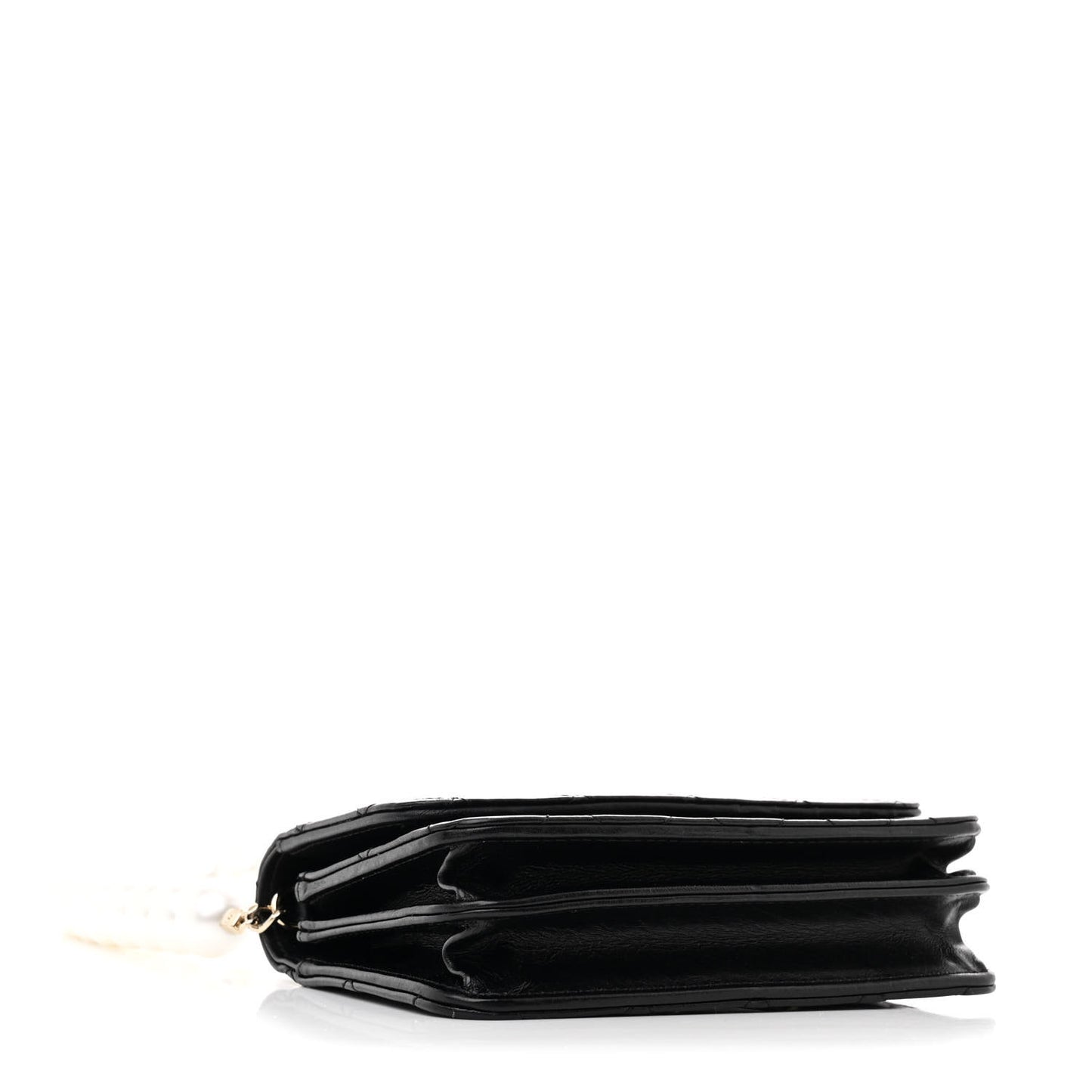 Calfskin Quilted Mini Maxi Pearls Wallet On Chain WOC Black