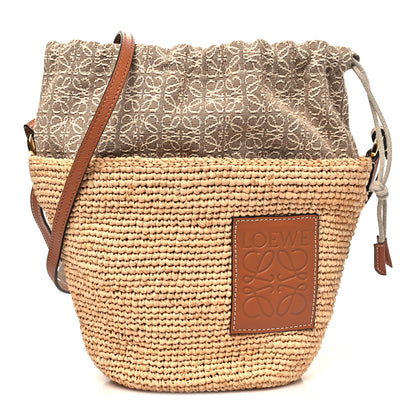 Loewe Calfskin Raffia Anagram Paulas Ibiza Pochette Bag Natural Tan 1 of 10