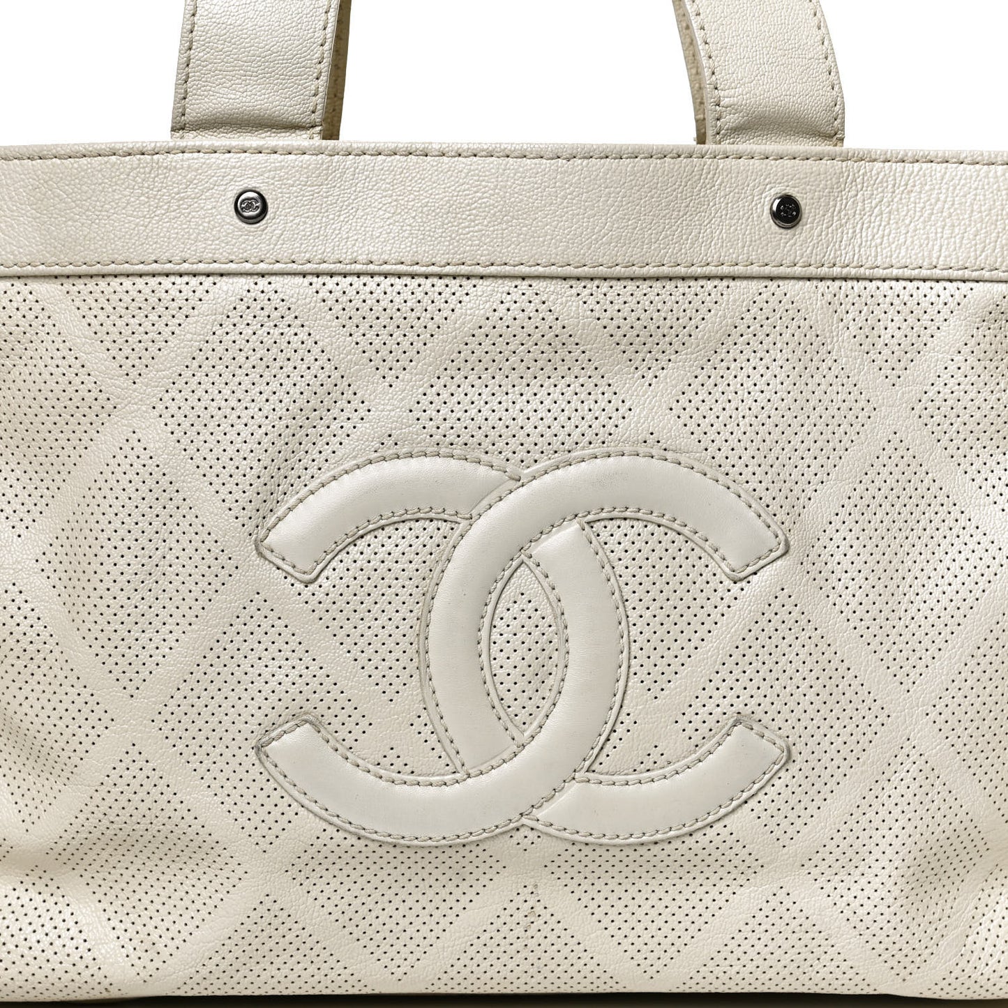 Goatskin Perforated Large CC Tote White