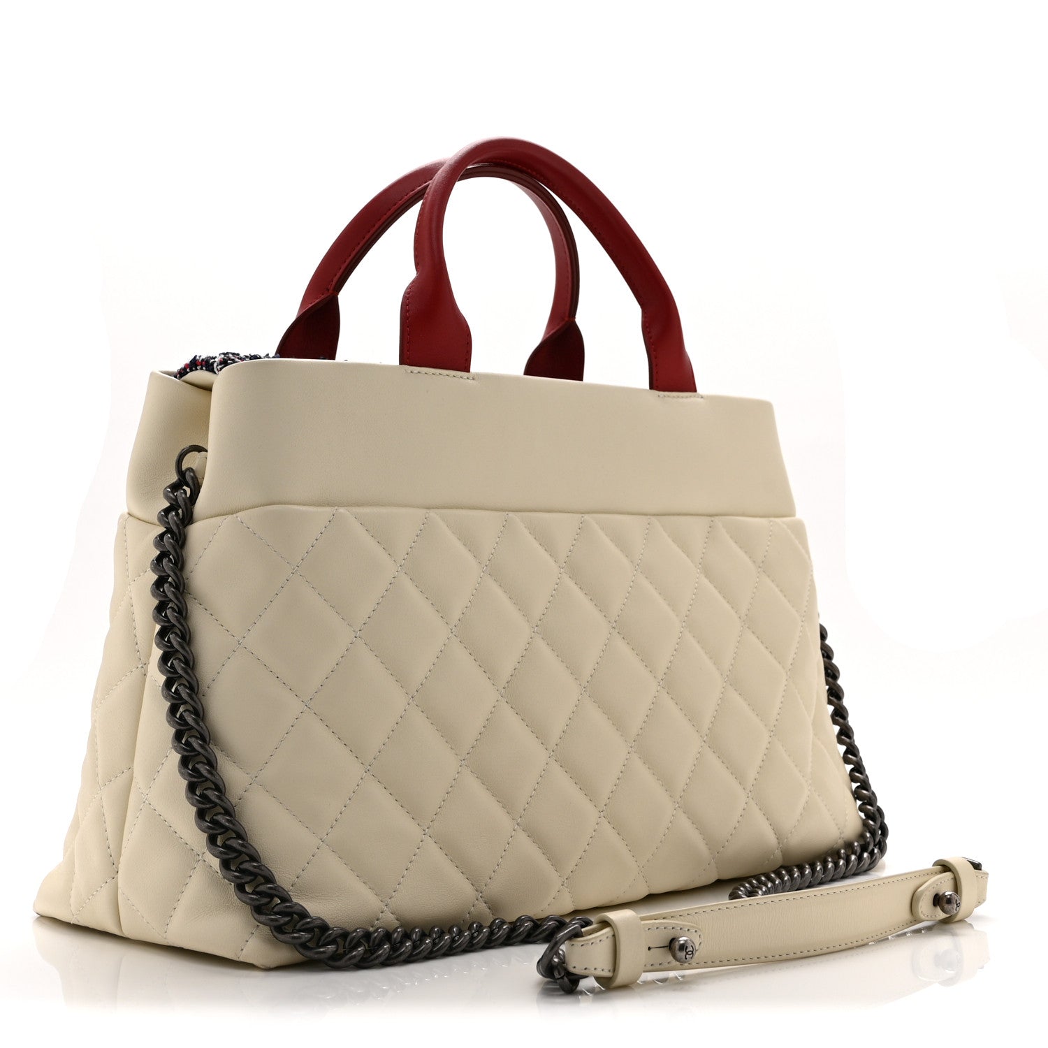 Chanel Calfskin Tweed Quilted Large Portobello Tote White Multicolor 3 of 10