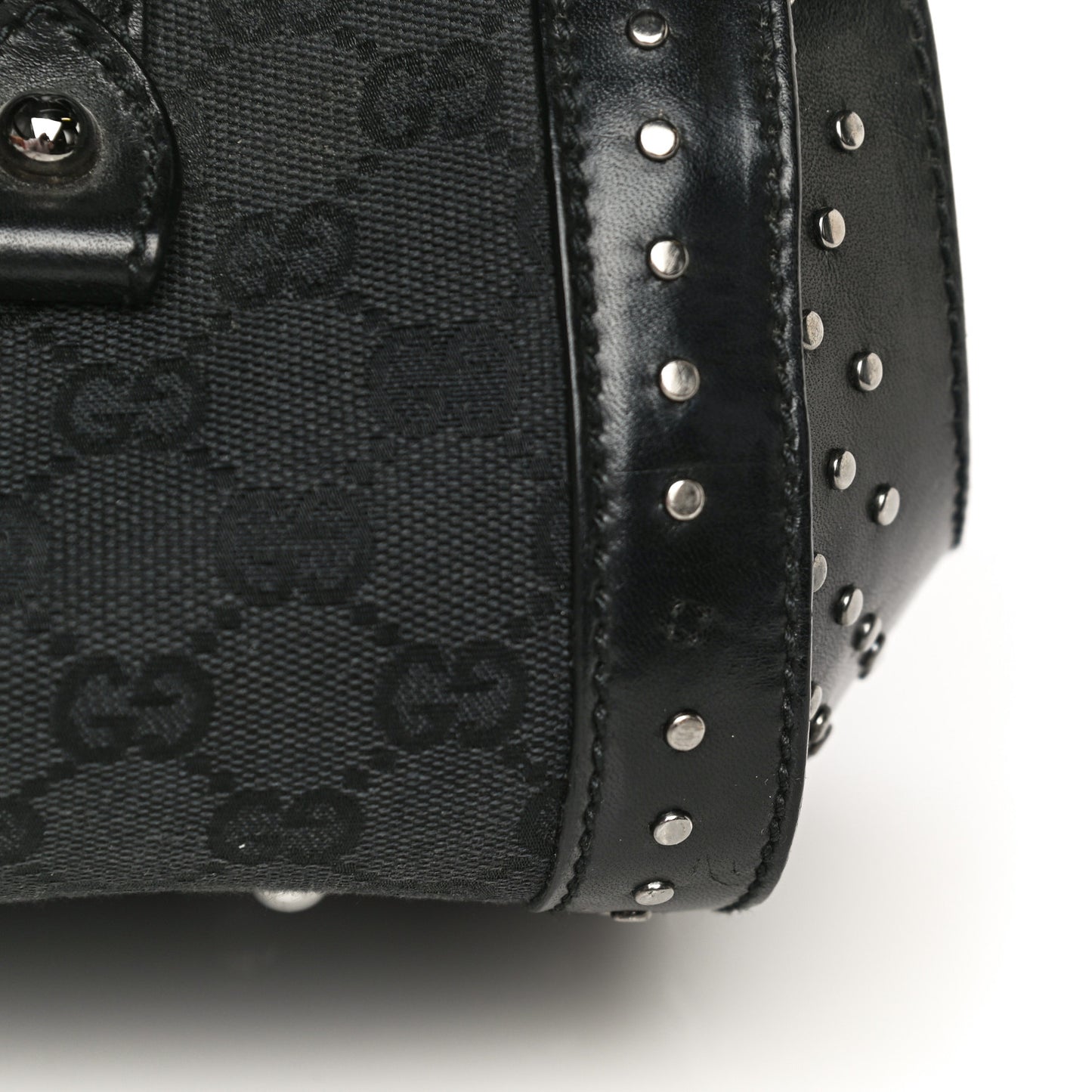 Monogram Studded Bamboo Bullet Satchel Black