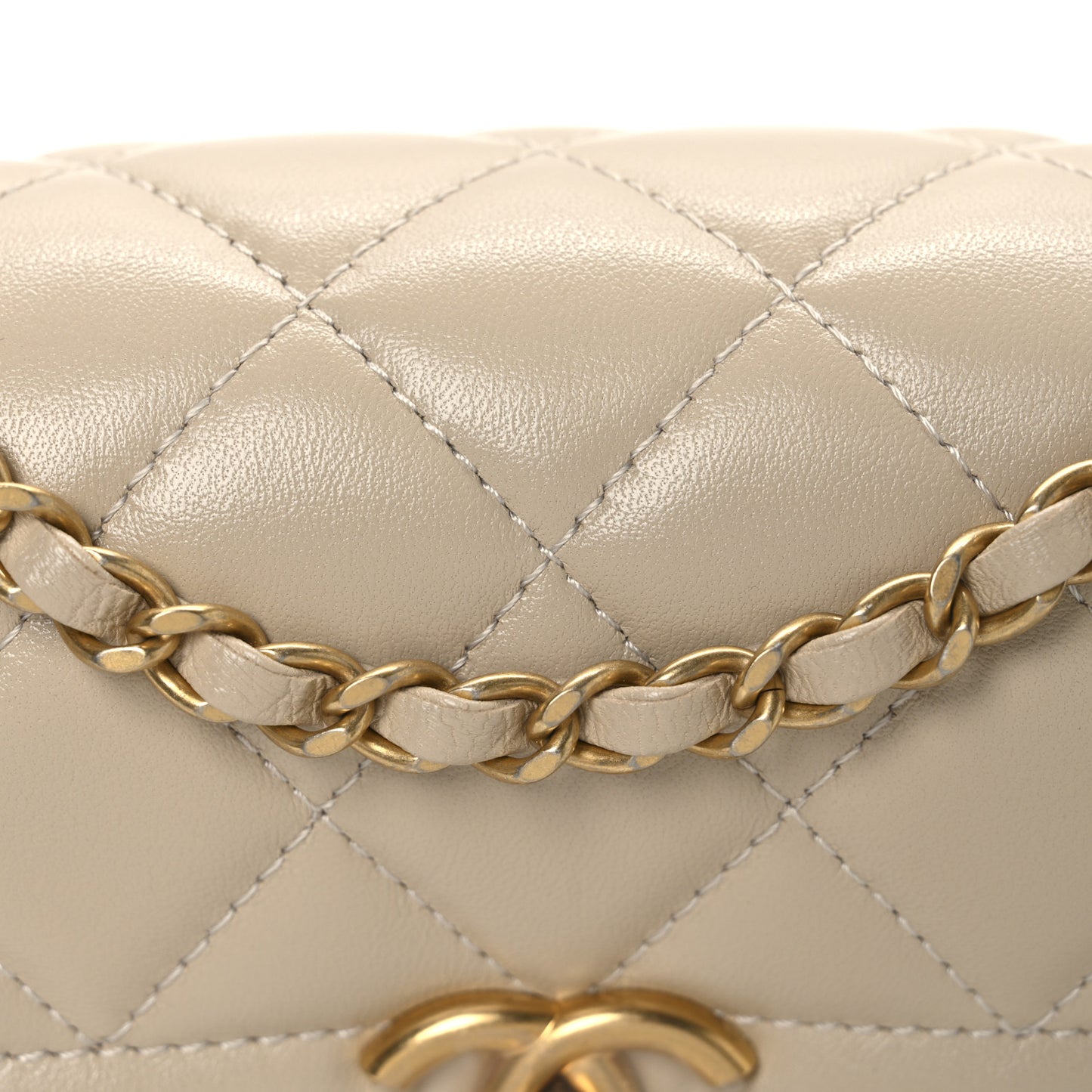 Shiny Lambskin Quilted Mini Flap Beige