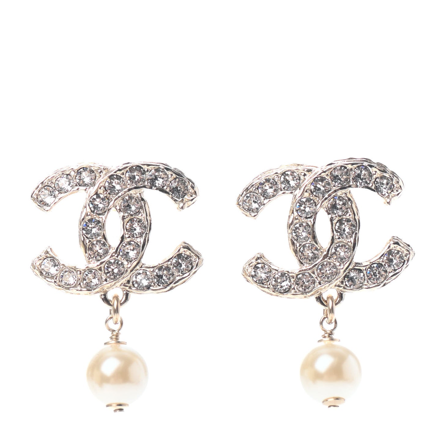 Crystal Pearl CC Drop Earrings Gold