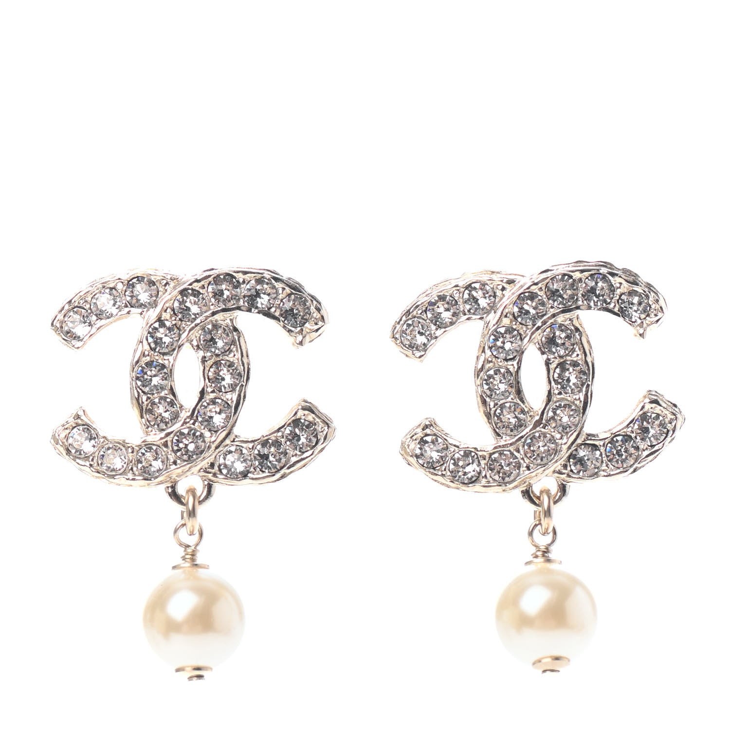 Chanel Crystal Pearl CC Drop Earrings Gold 1 of 4