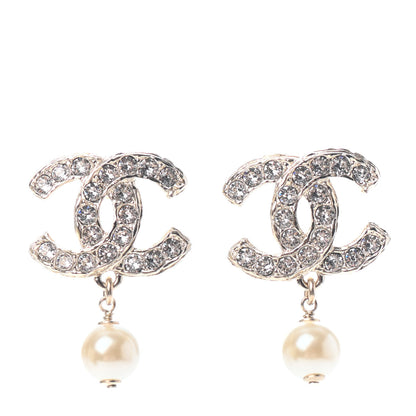 Chanel Crystal Pearl CC Drop Earrings Gold 1 of 4
