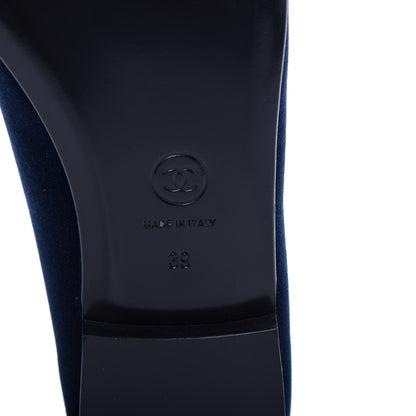 Chanel Velvet Cap Toe Ballerina Flats 39 Navy 9 of 11