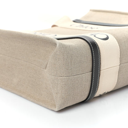 Chloe Linen Calfskin Medium Woody Ribbon Tote White Black 7 of 8