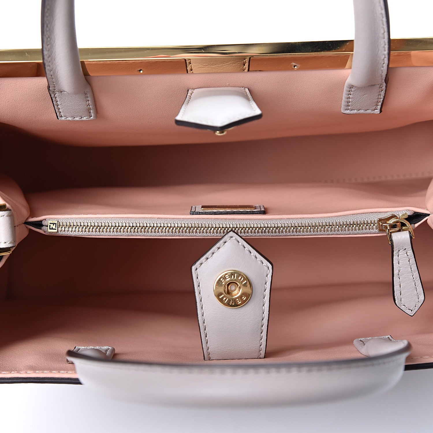 Fendi Vitello Dolce Petite 2Jours Tote Grigio Polvere Baby Pink 4 of 8