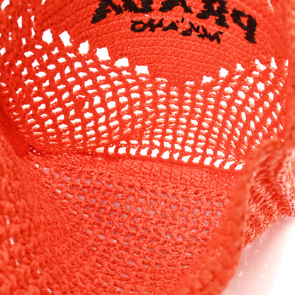 Prada Yarn Raffia Effect Crochet Logo Embroidered Tote Bag Arancio 5 of 6