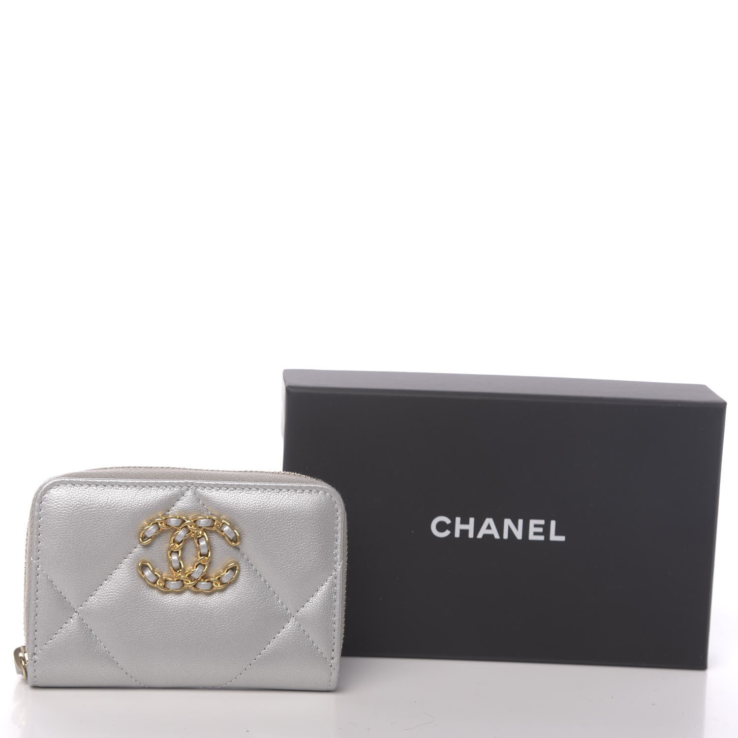 Chanel Goatskin Quilted 19 Zip Around Coin Purse Wallet Silver 8 of 8