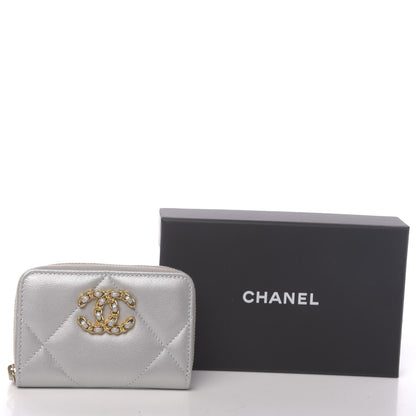 Chanel Goatskin Quilted 19 Zip Around Coin Purse Wallet Silver 8 of 8