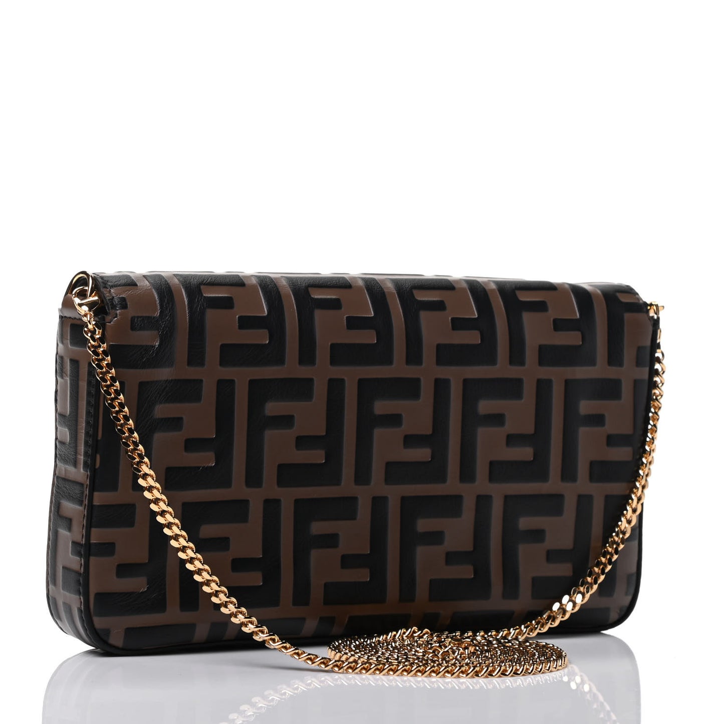 Vitello Soft F is Fendi Bi-Color FF 1974 Embossed Envelope Wallet On Chain with Pouches Maya Black