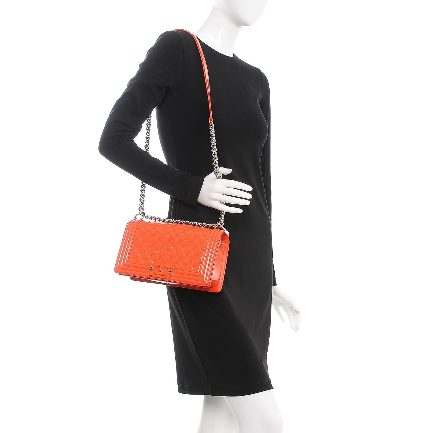 Patent Calfskin Medium Plexiglass Boy Flap Orange