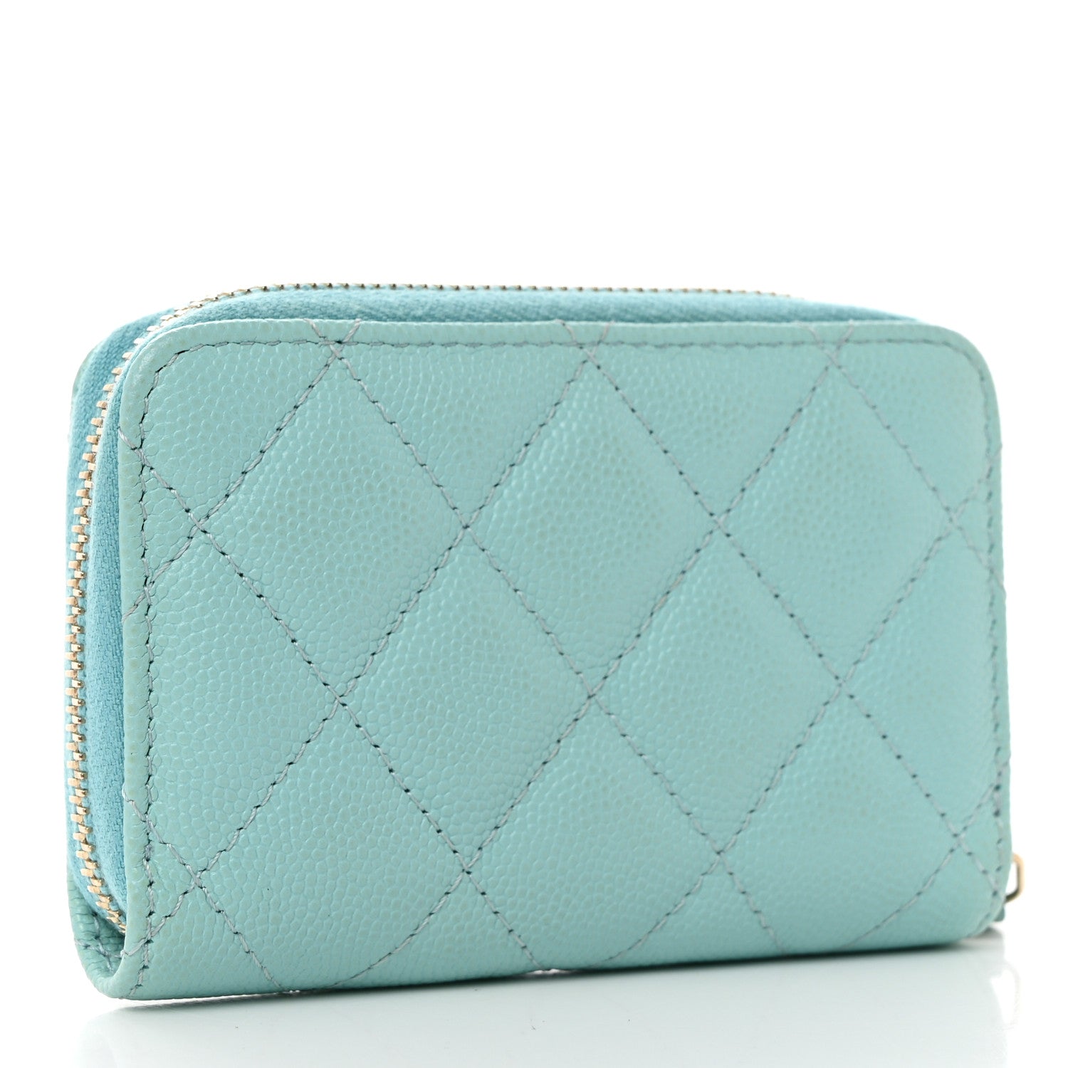 Chanel Caviar Quilted Zip Coin Purse Light Blue 3 of 7