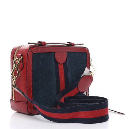 Gucci Suede Calfskin Web Small Ophidia Top Handle Shoulder Bag New Blue Romantic Cherry 3 of 9
