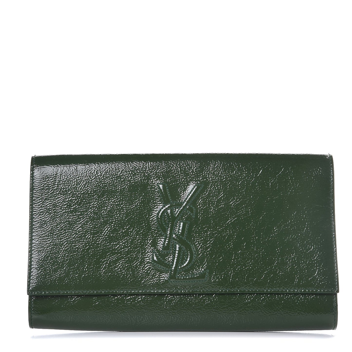 Textured Patent Calfskin Large Belle De Jour Clutch Tartan Green