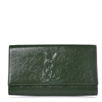 Saint Laurent Textured Patent Calfskin Large Belle De Jour Clutch Tartan Green 1 of 6