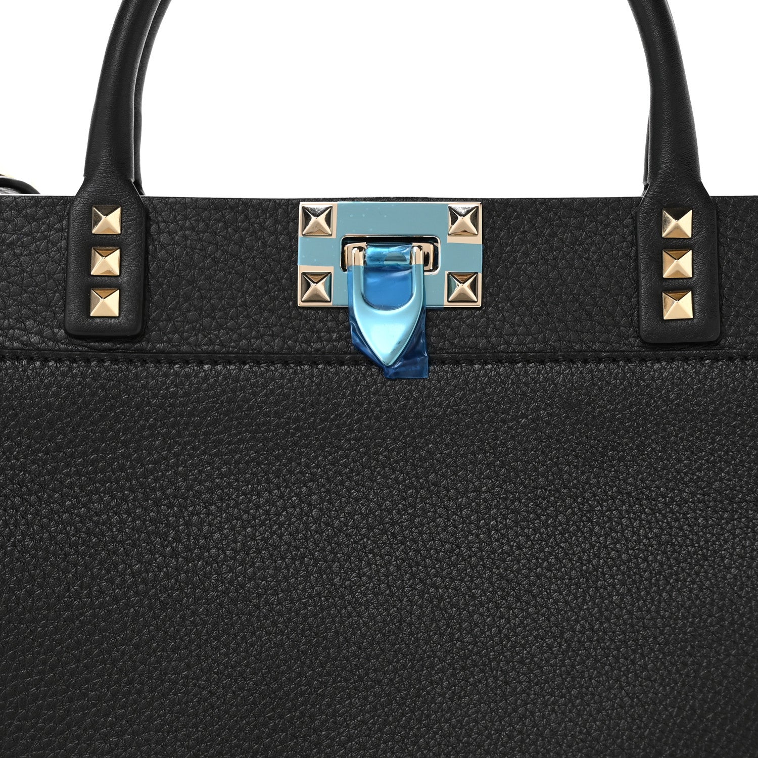 Valentino Garavani Pebbled Calfskin Rockstud Double Handle Tote  Black 7 of 9
