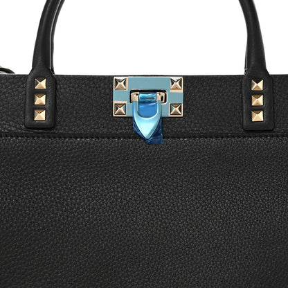 Valentino Garavani Pebbled Calfskin Rockstud Double Handle Tote  Black 7 of 9