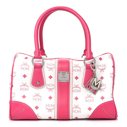 MCM Visetos Medium Boston Bag Pink White 1 of 15