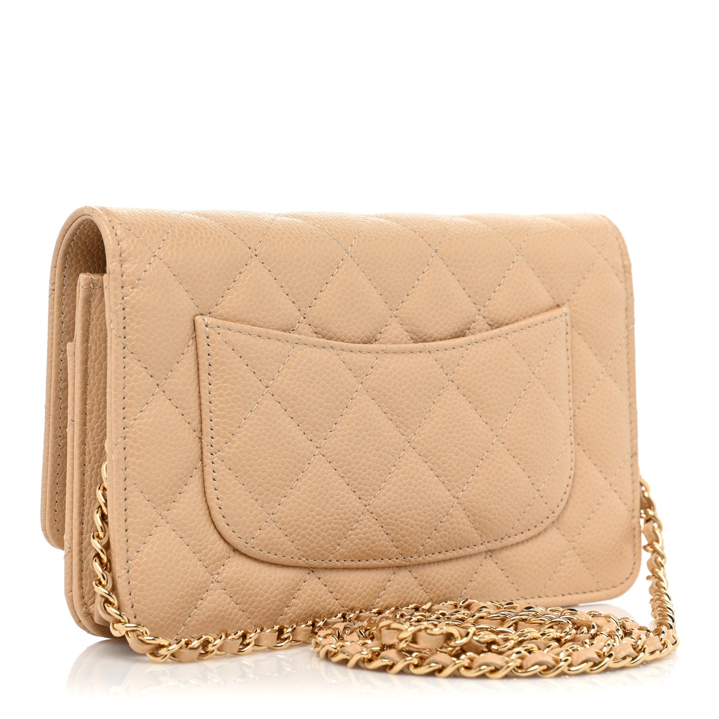 Caviar Quilted Wallet On Chain WOC Beige